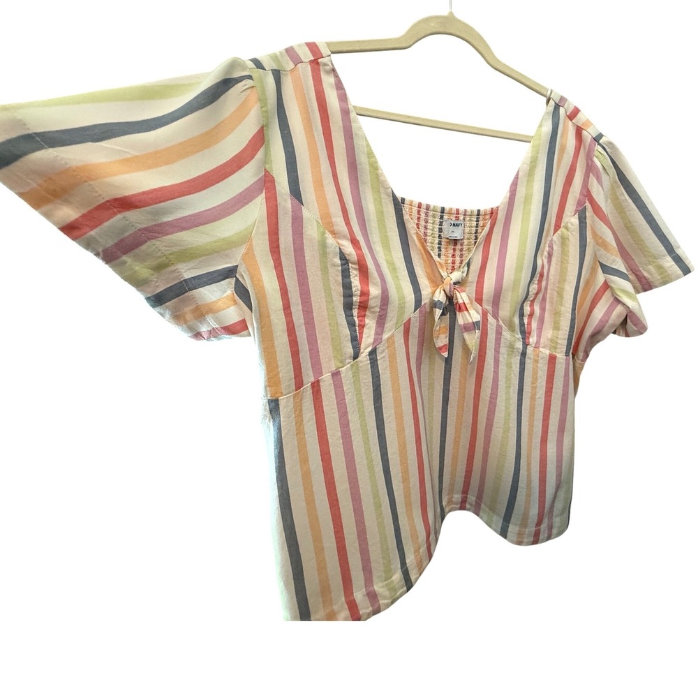 Old Navy Multi-Color Striped Tie-Front Blouse
